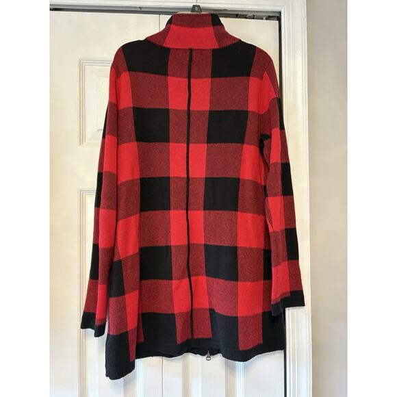 Adrienne Vittadini Cardigan Sweater Jacket S Buffalo Plaid Red Black Full Zip - Picture 7 of 7